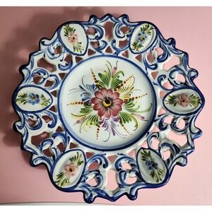 RCCL Portugal Reticulated Ceramic 9.25" Handpainted Wall Plate Floral Design 373